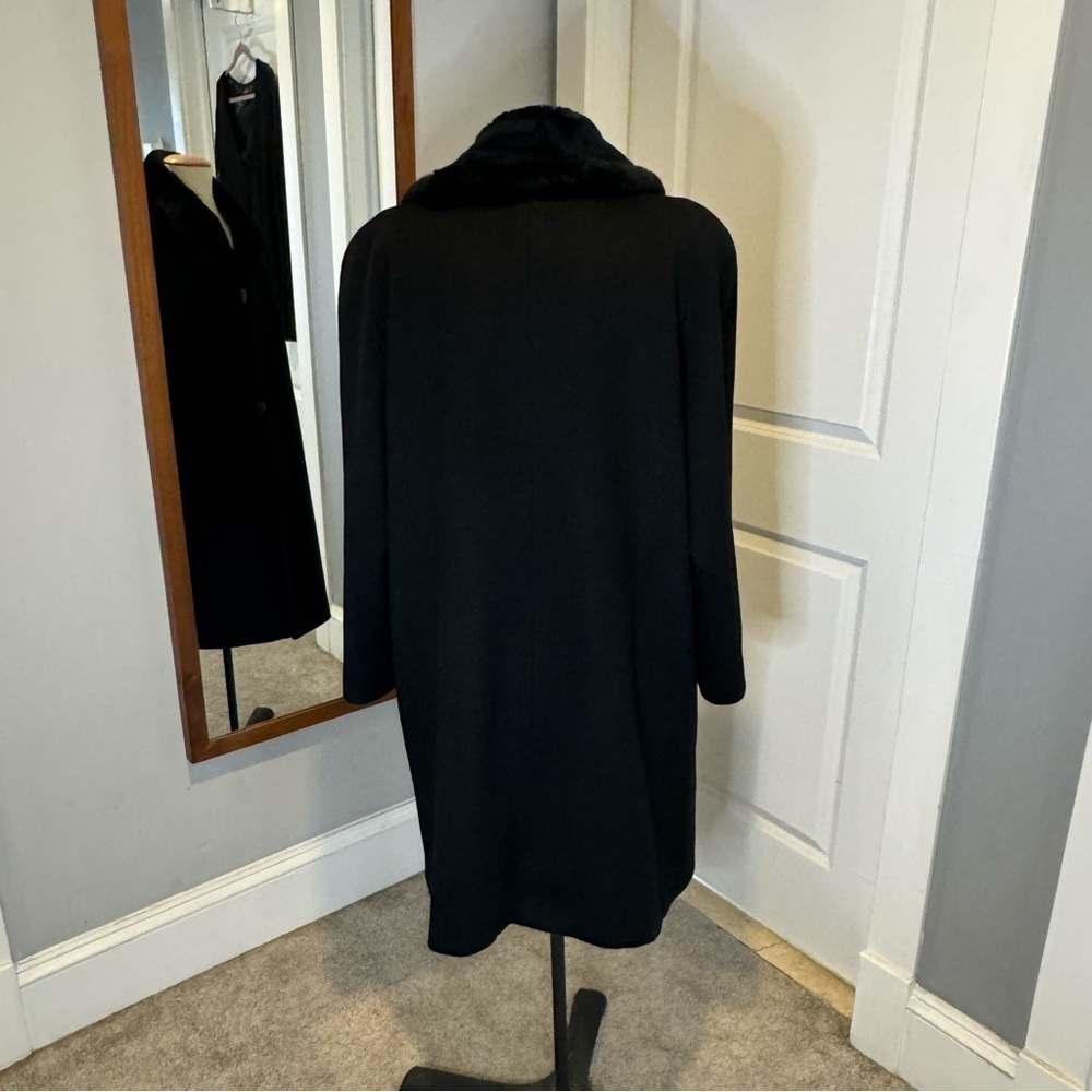 Alorna Black Wool Coat with Fur Collar Midi Lenghth, long - Picture 8 of 16